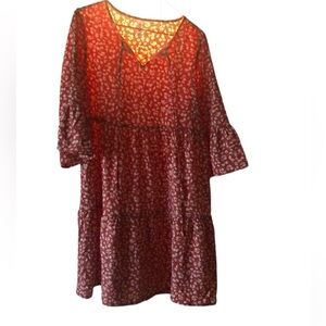 Smocked Babydoll VIISON Rusty Burnt Orange  Tiered shift Dress/Tunic